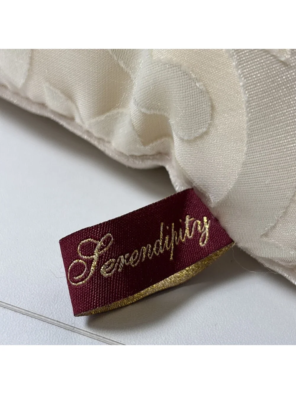 Serendipity Decorative Pillow Elegant Bei damask floral scroll Knotted Tassels